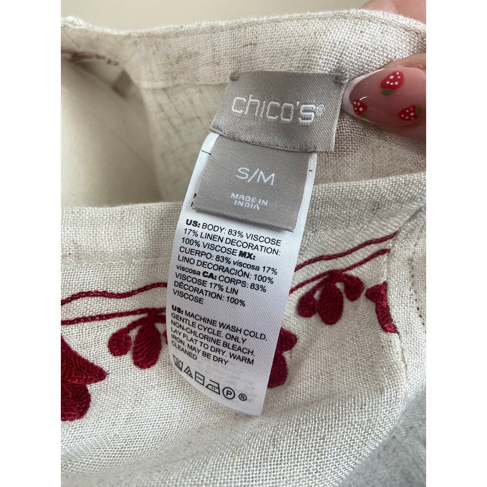 Chico's S/M Linen Blend Mixed Print Ruana Wrap Beach Summer Lightweight Boho - Picture 6 of 7